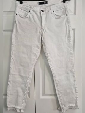 KUT Reese White Jeans 8 Raw Hem Ankle Straight High Rise Summer